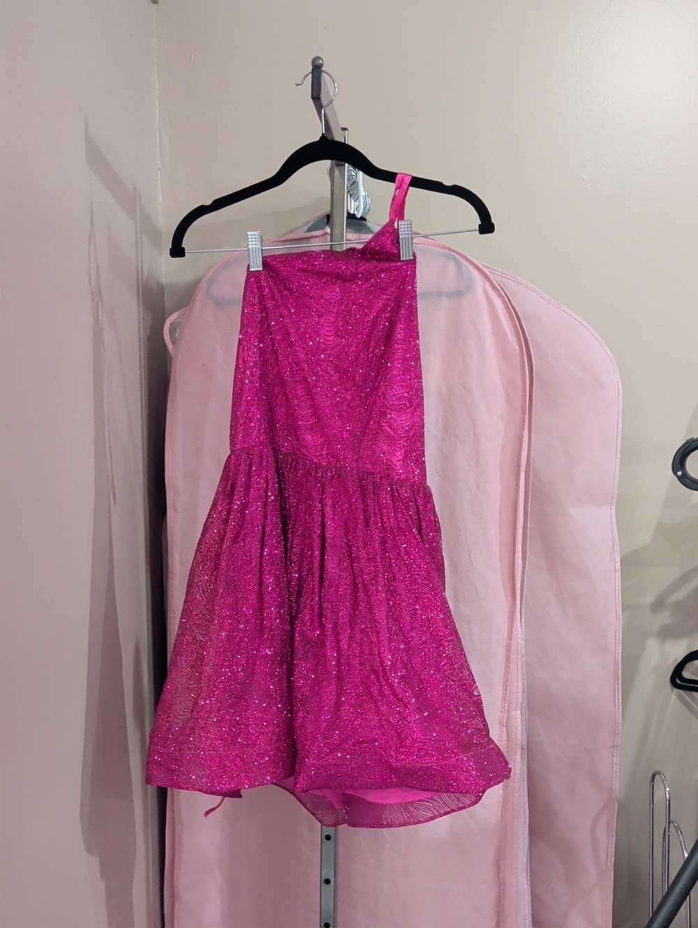 Pink Sparkle One-Shoulder Mini Dress